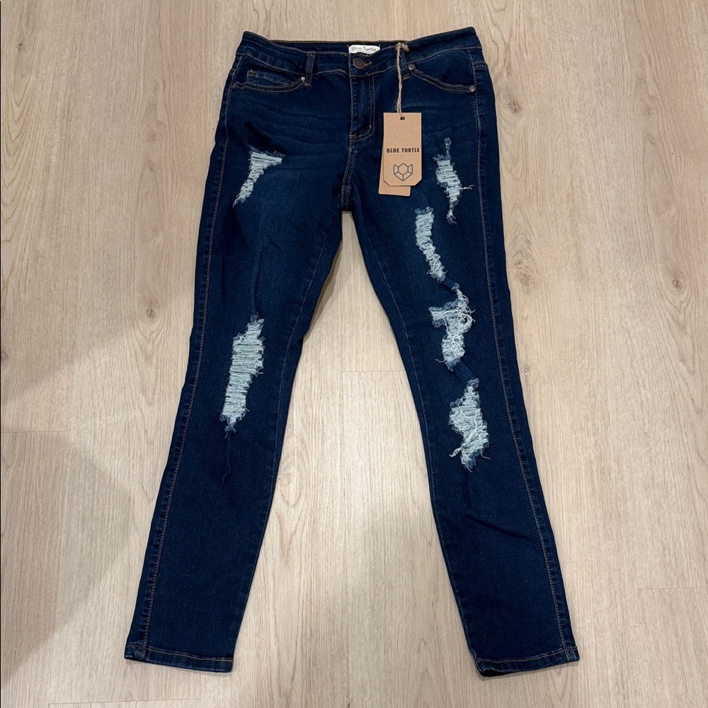 NWT Blue Turtle size 5 Dark Blue Distressed Junior Jeans